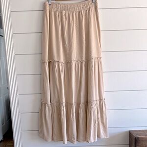 Sim & Sam Tan Tiered Maxi Skirt with Elastic Waistband NEW
